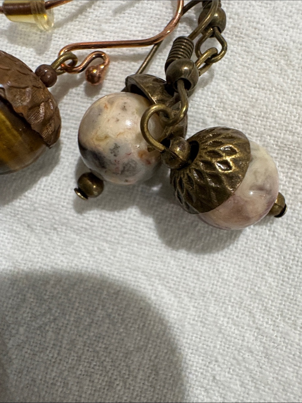 Handmade Brown Tiger Eye and Jasper Acorn Earrings